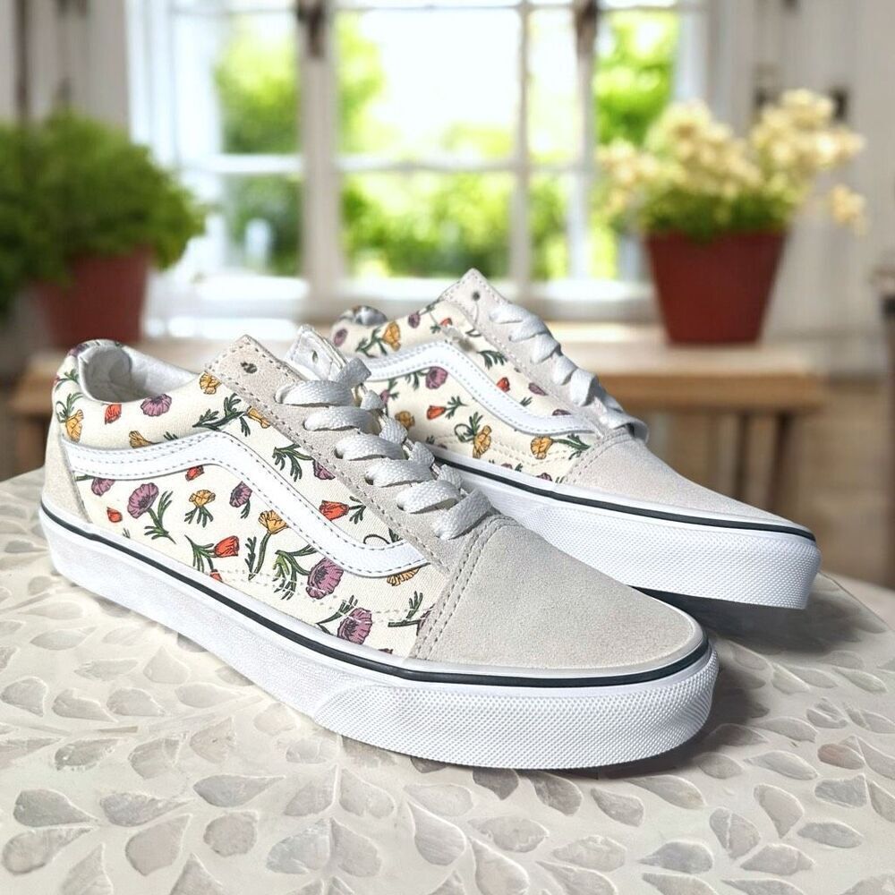 Vans Old Skool Poppy Floral Cream Sneakers Low Top Skate Shoes Men’s 5 Women’s 6